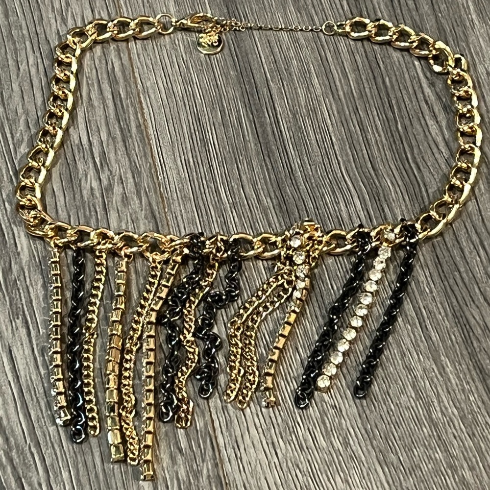 Jonathan Martin 2 tone chain Bib Fringe  Bib Necklace